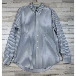 Sid Mashburn Button-Down Dress Shirt Blue Green University Stripe Oxford Lg